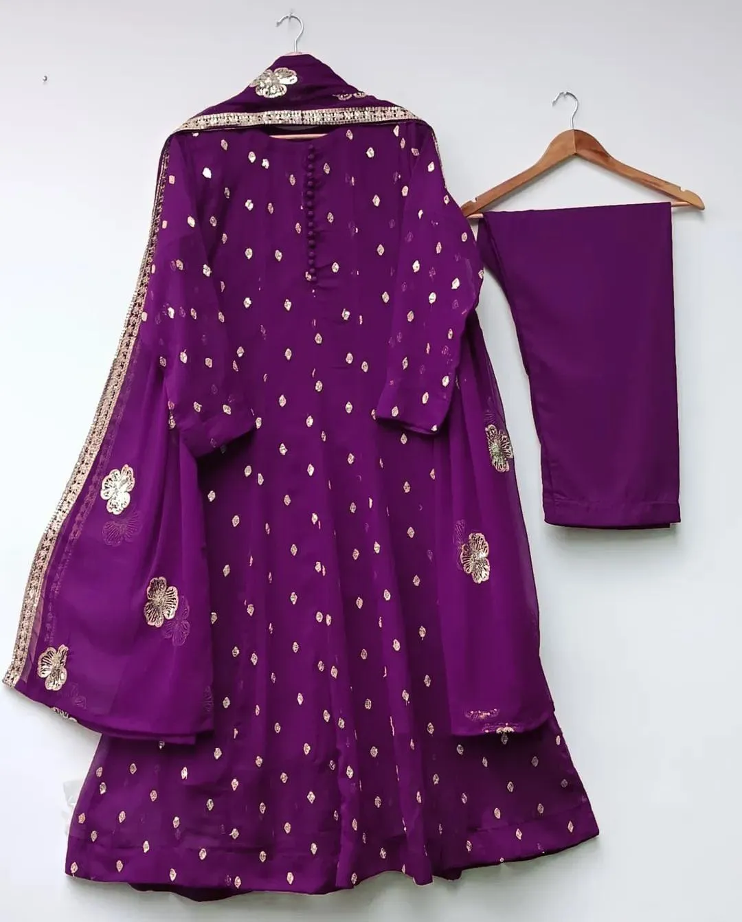 3 Pcs Women's Stitched Chiffon Embroidered Maxi Suit