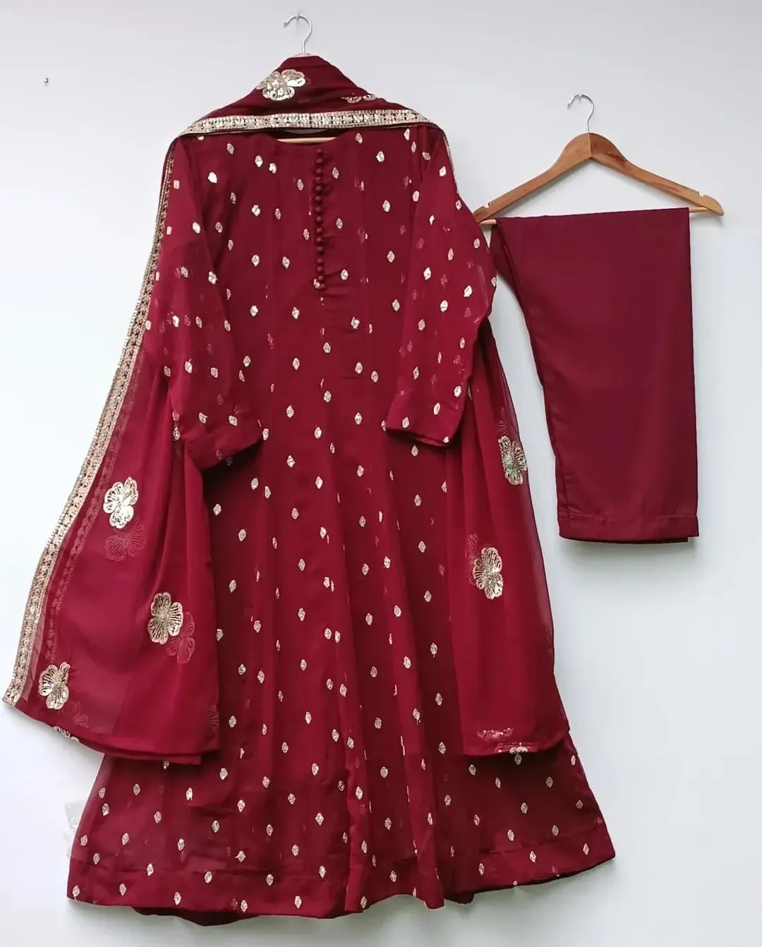 3 Pcs Women's Stitched Chiffon Embroidered Maxi Suit