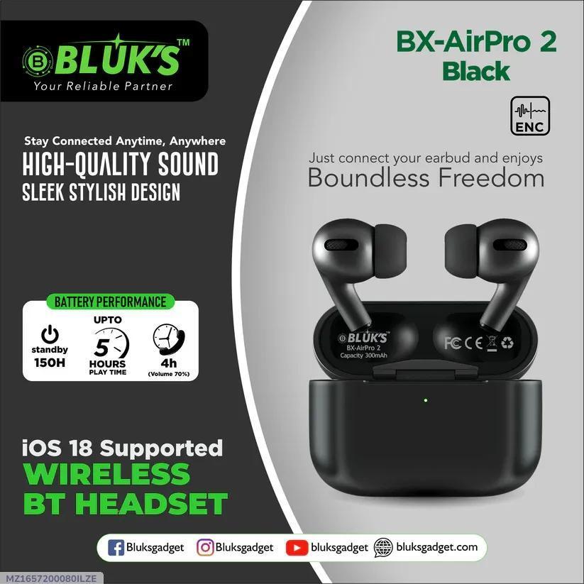 Bluetooth 5.3 Airpods - Black - 2 Pcs with Long-Lasting Battery & Fast Charge