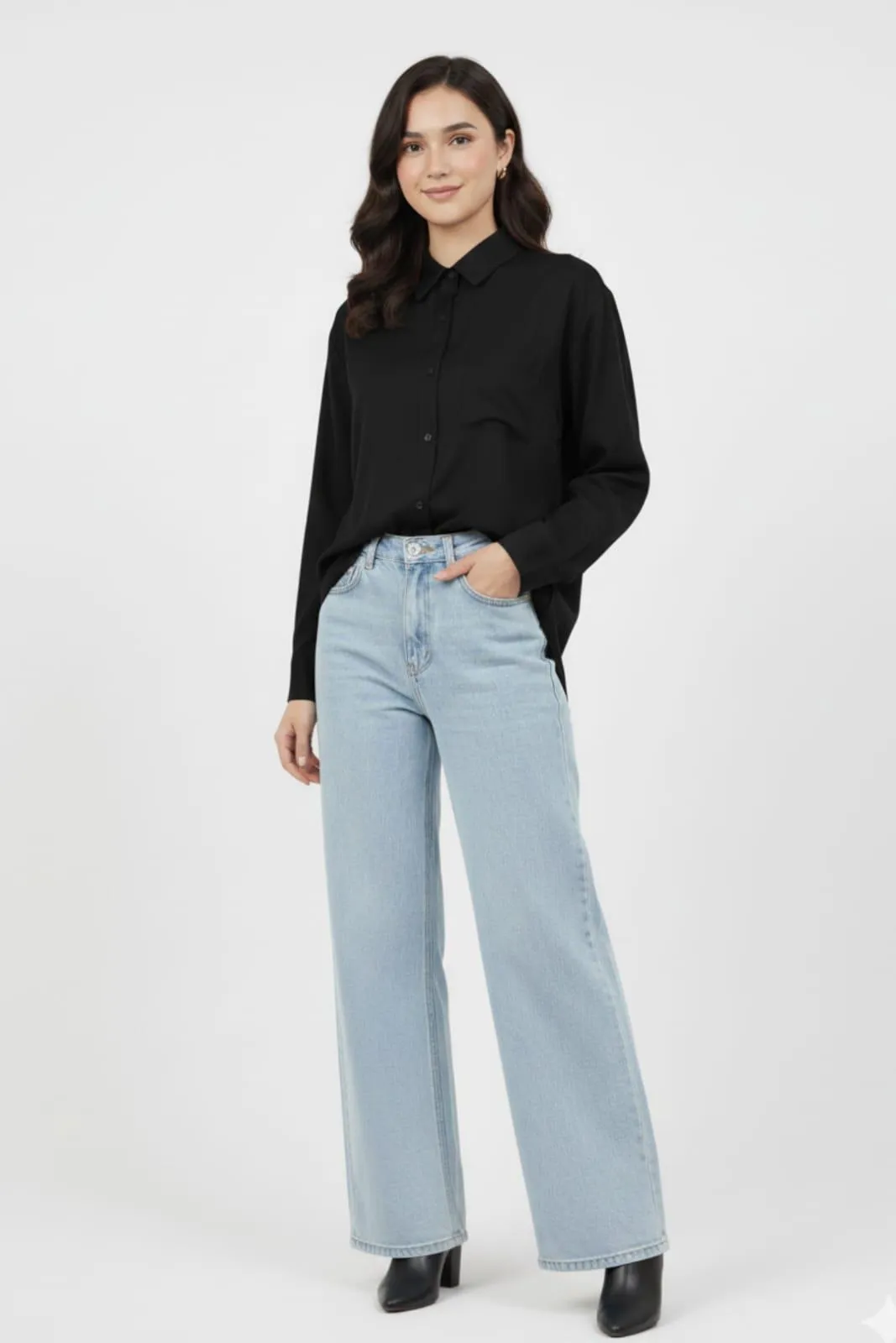 1 Pc Women's Stitched Silk Plain Shirt