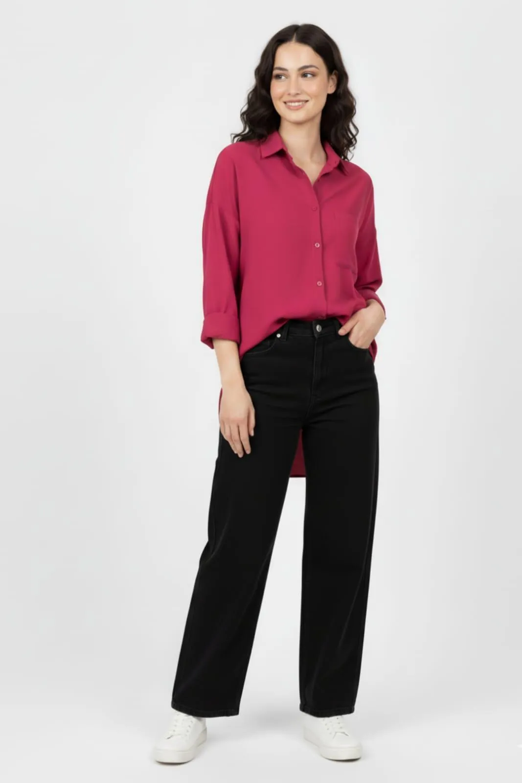1 Pc Women's Stitched Silk Plain Shirt
