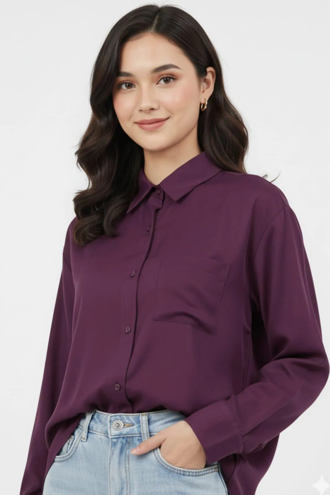 1 Pc Women's Stitched Silk Plain Shirt