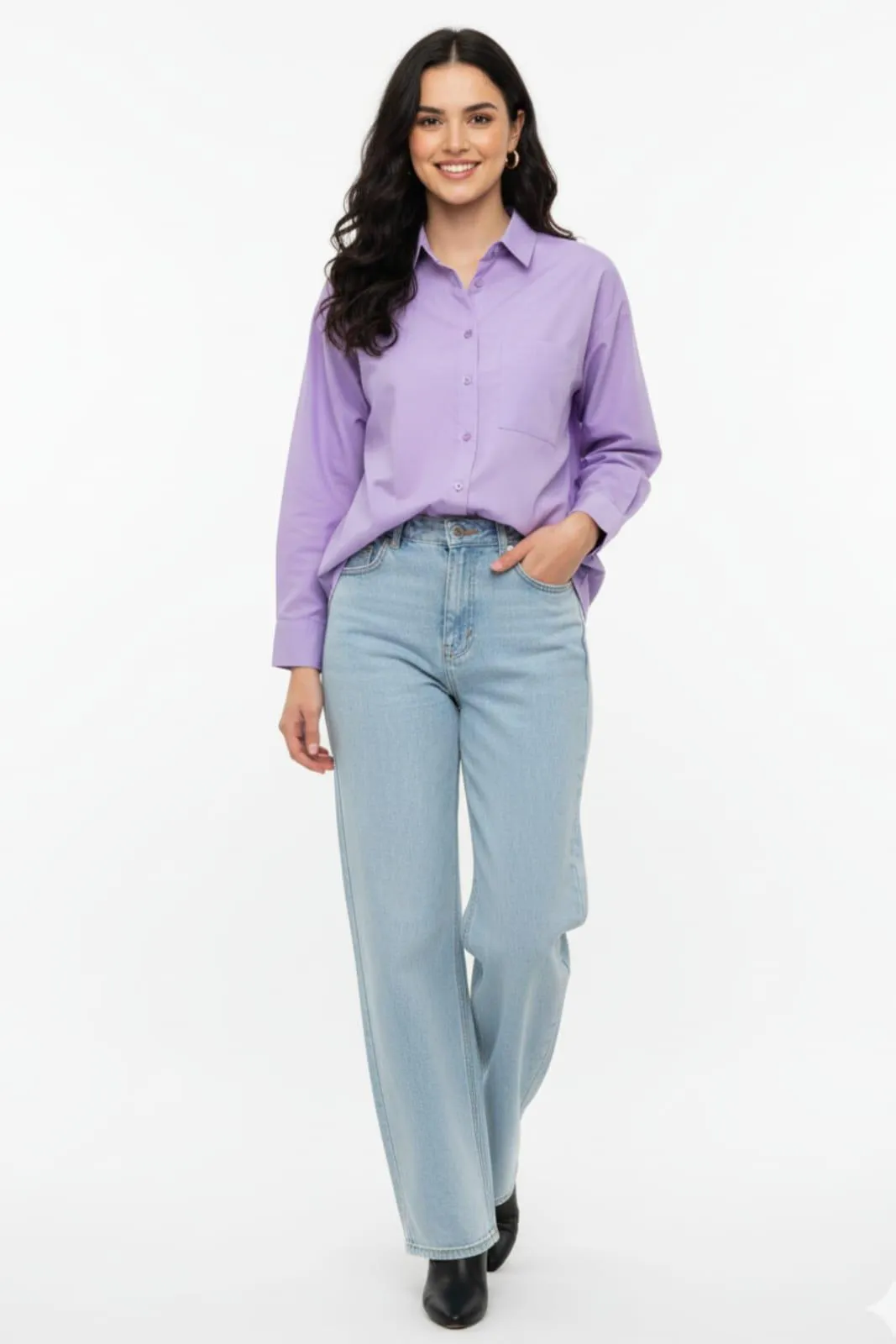 1 Pc Women's Stitched Silk Plain Shirt