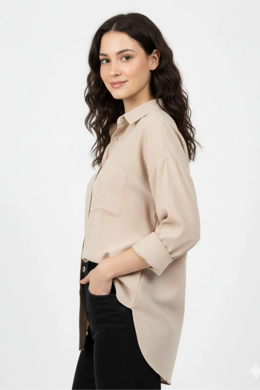 1 Pc Women's Stitched Silk Plain Shirt