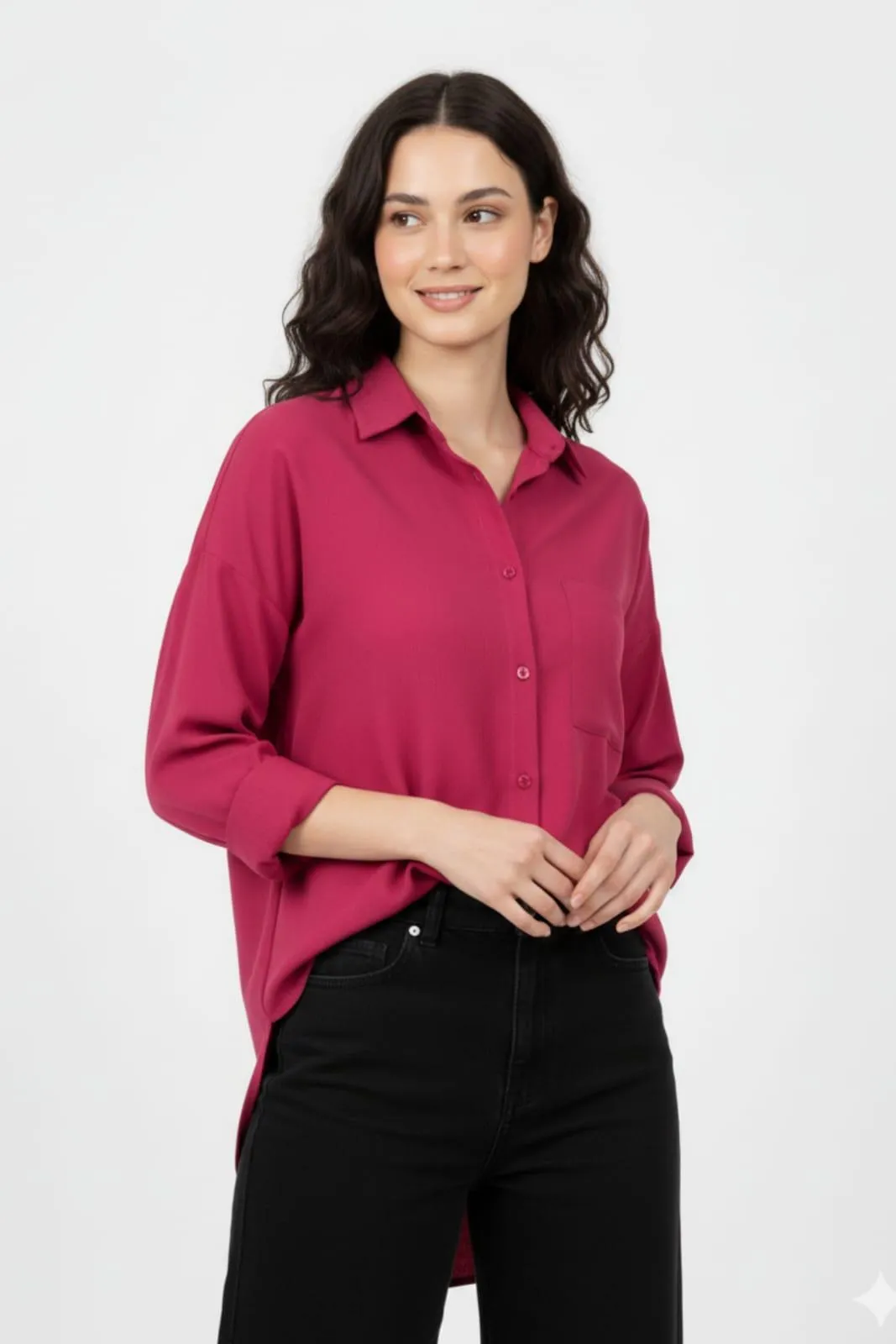 1 Pc Women's Stitched Silk Plain Shirt