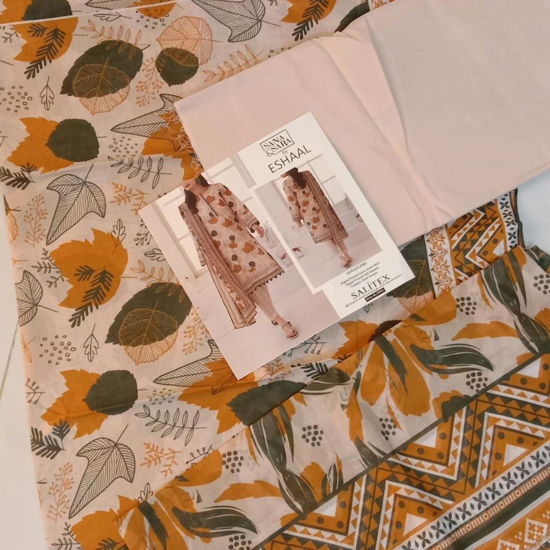 3 Pcs Women's Unstitched Digital Print Suit