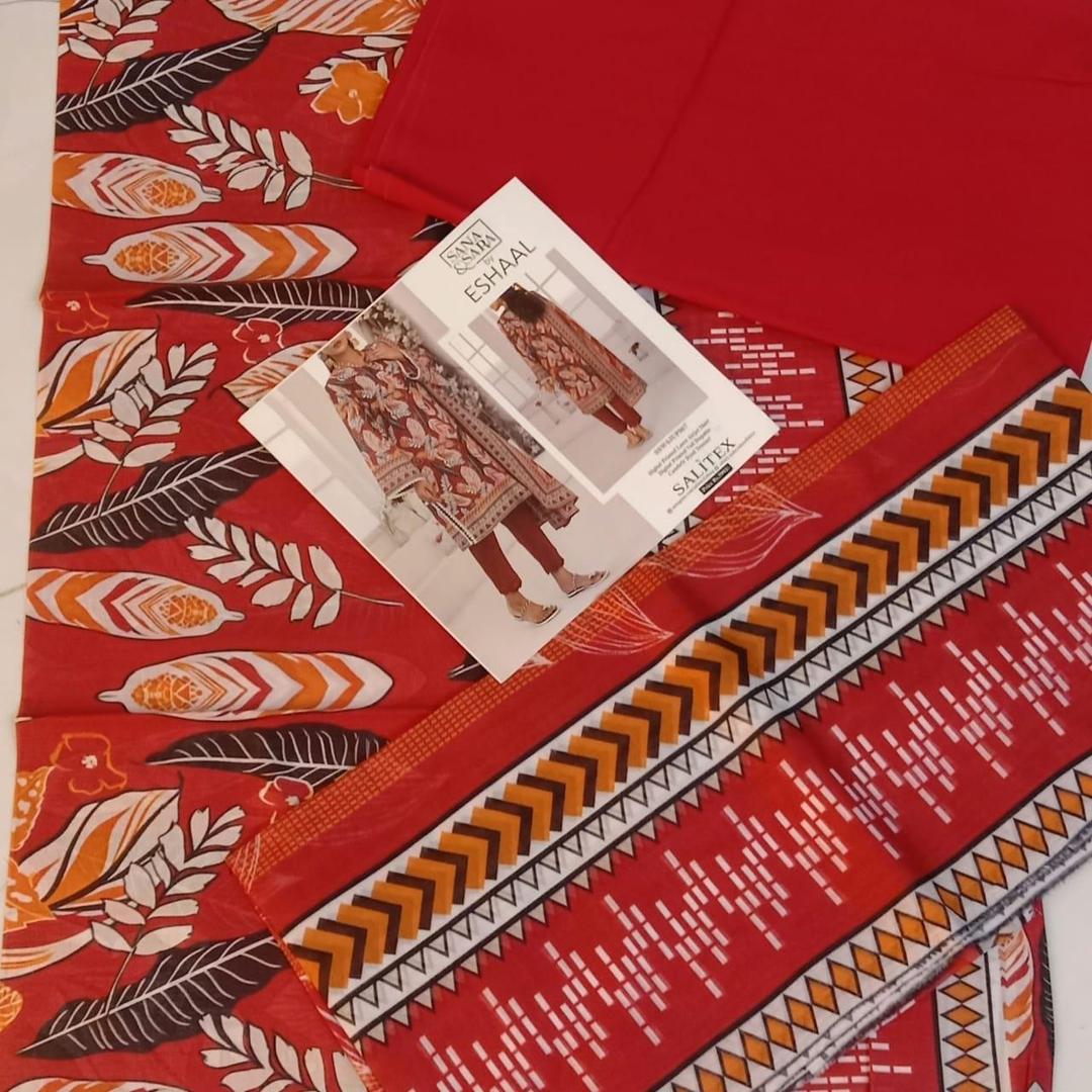 3 Pcs Women's Unstitched Digital Print Suit