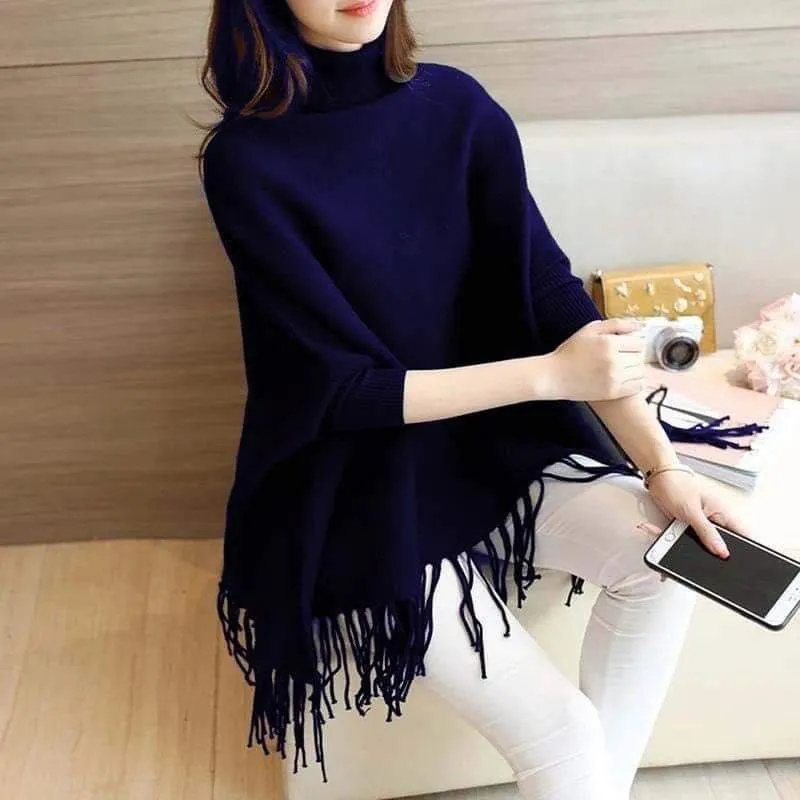 Women's Fleece Plain Poncho Cape Shawl