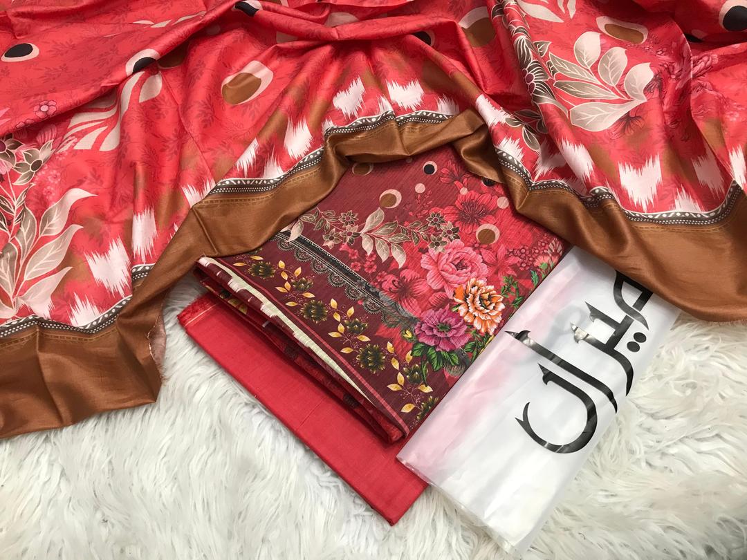 3 Pcs Women's Unstitched Digital Print Suit