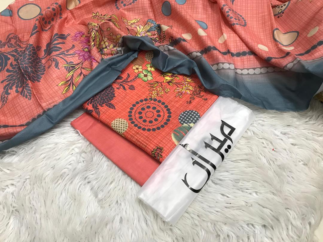 3 Pcs Women's Unstitched Digital Print Suit