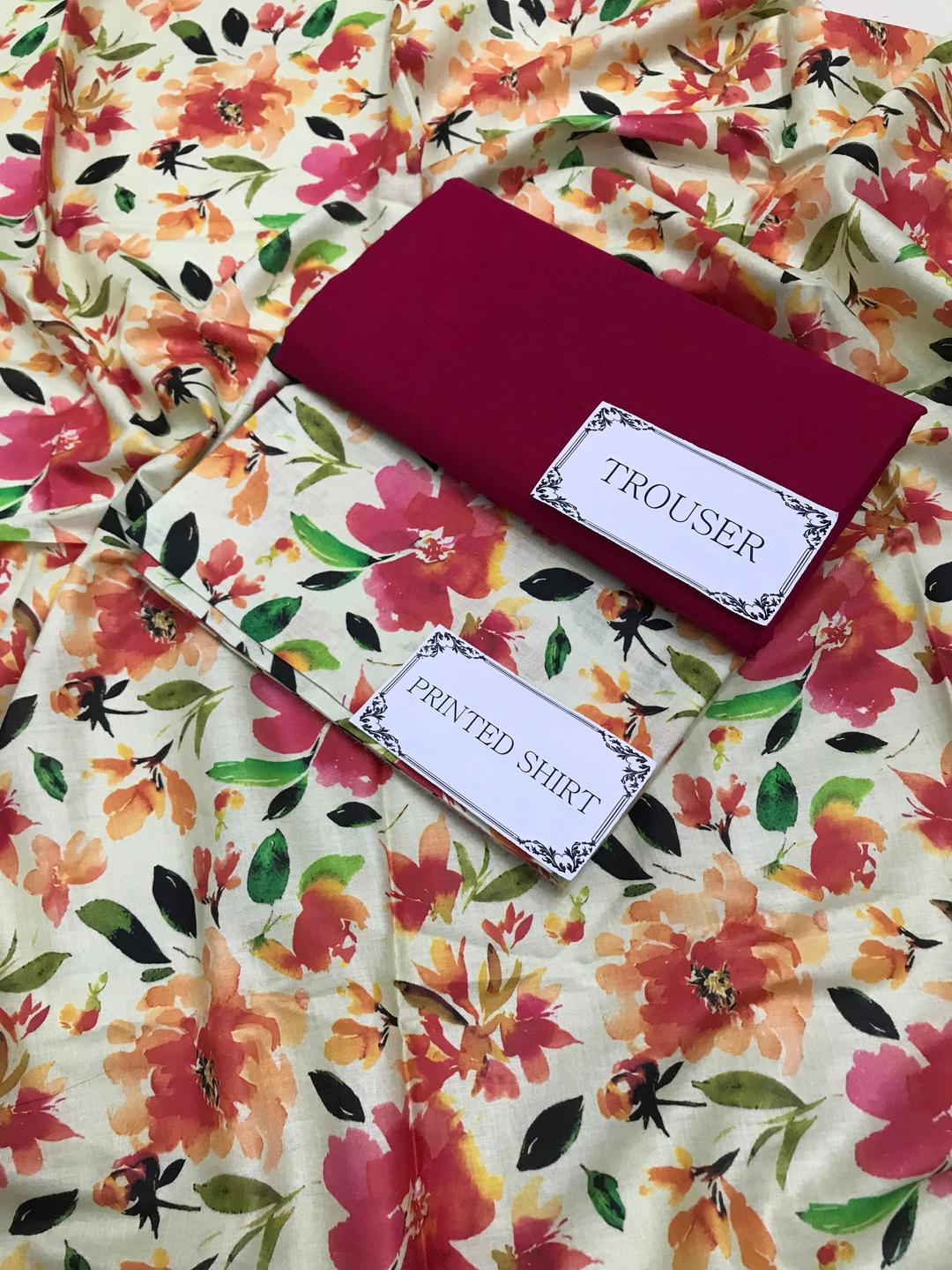 2 Pcs Women's Unstitched Printed Suit