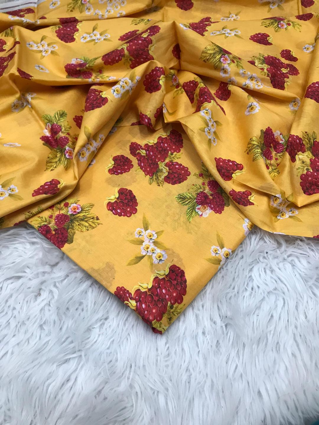 Stylish Floral Printed Suit Set - 2 Pcs Mustard Lawn Ensemble