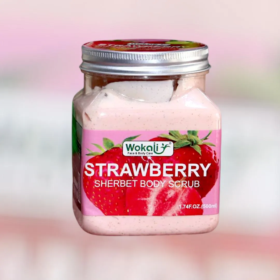 Wokali Strawberry Whitening & Brightening Body Scrub - 1 Pcs Exfoliator for Glowing Skin