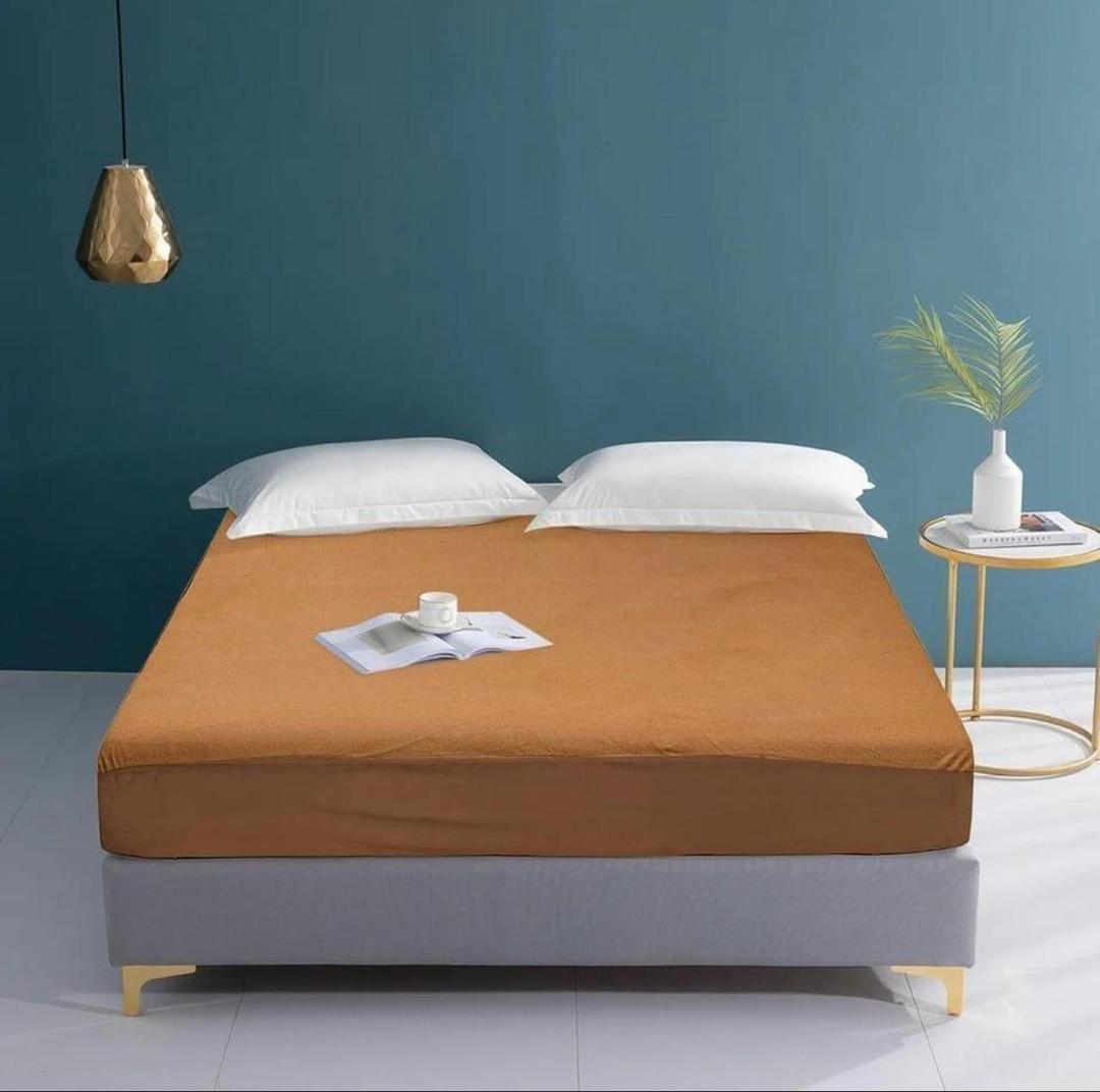 Terry Cotton Plain Double Bed Mattress Cover