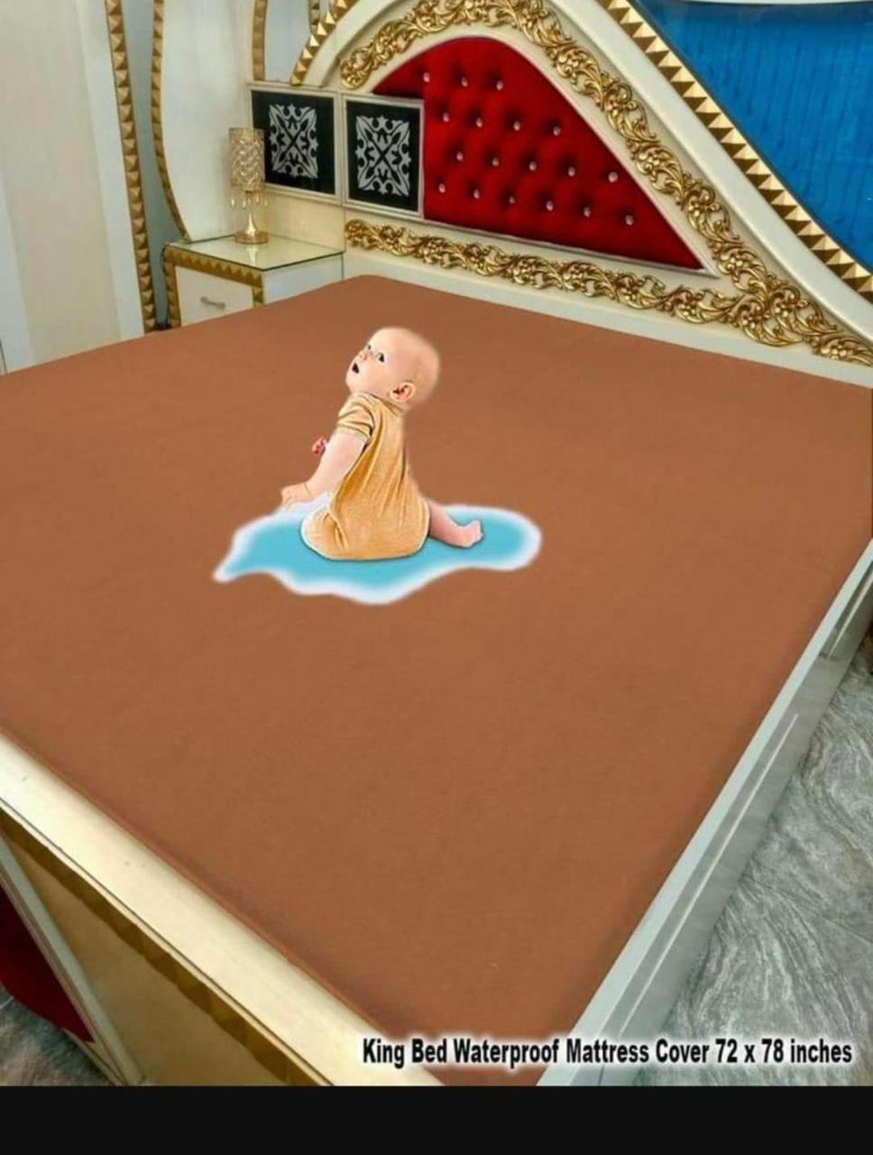 Terry Cotton Plain Double Bed Mattress Cover