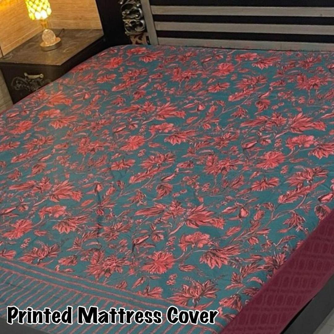 Terry Cotton Printed Double Bed Mattress Cover