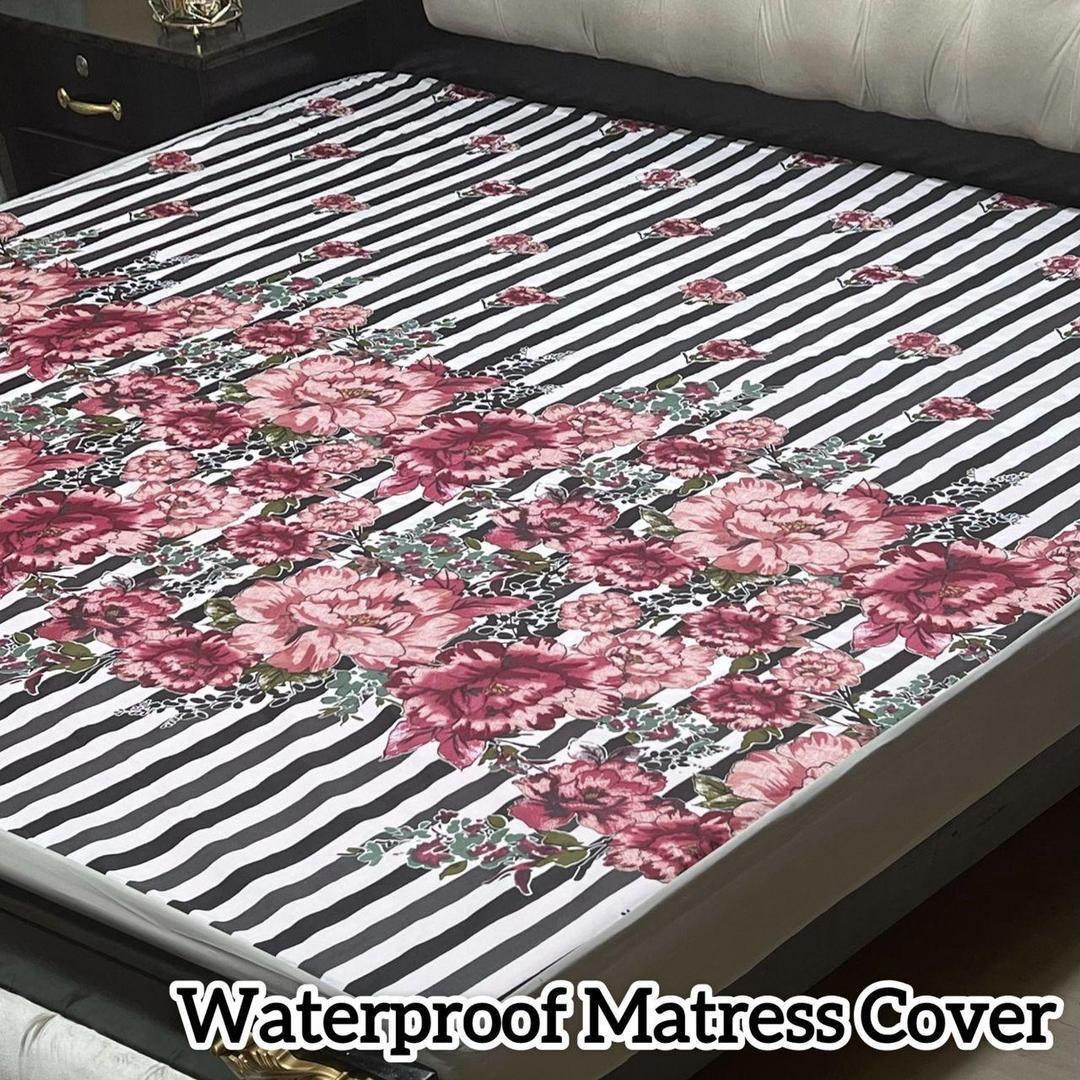 Terry Cotton Printed Double Bed Mattress Cover