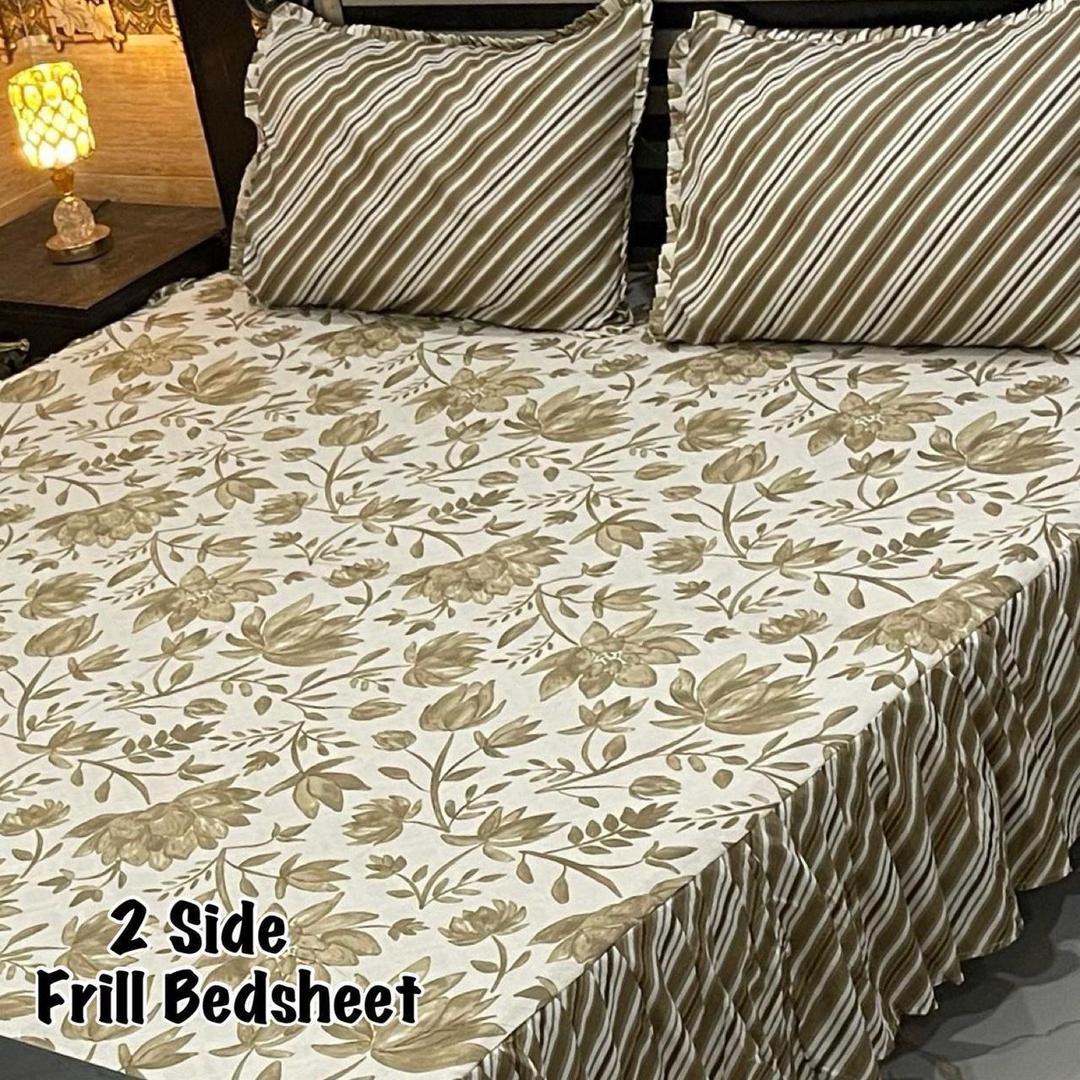 3 Pcs Cotton Salonica Frill Double Bedsheet