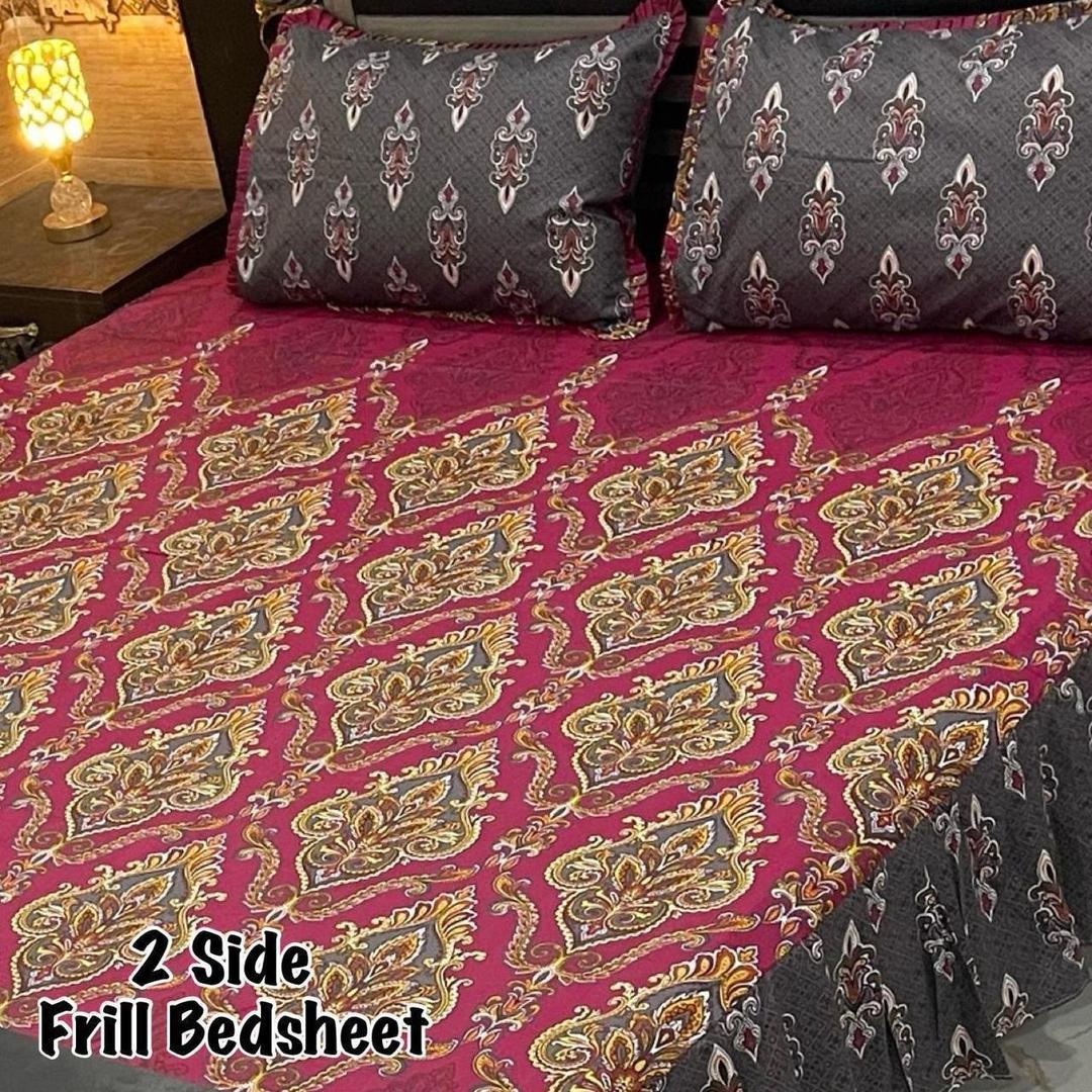 3 Pcs Cotton Salonica Frill Double Bedsheet
