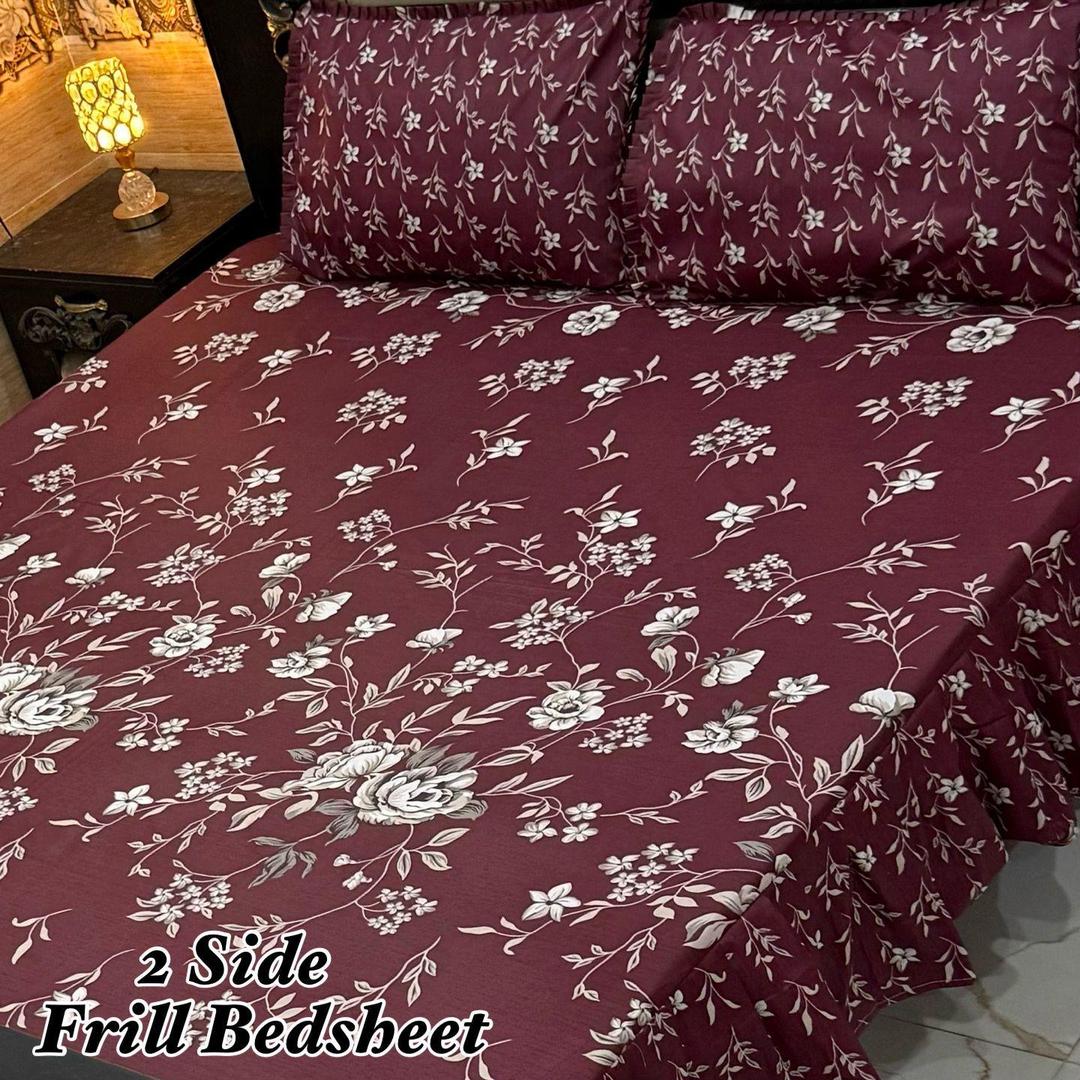 3 Pcs Cotton Salonica Frill Double Bedsheet