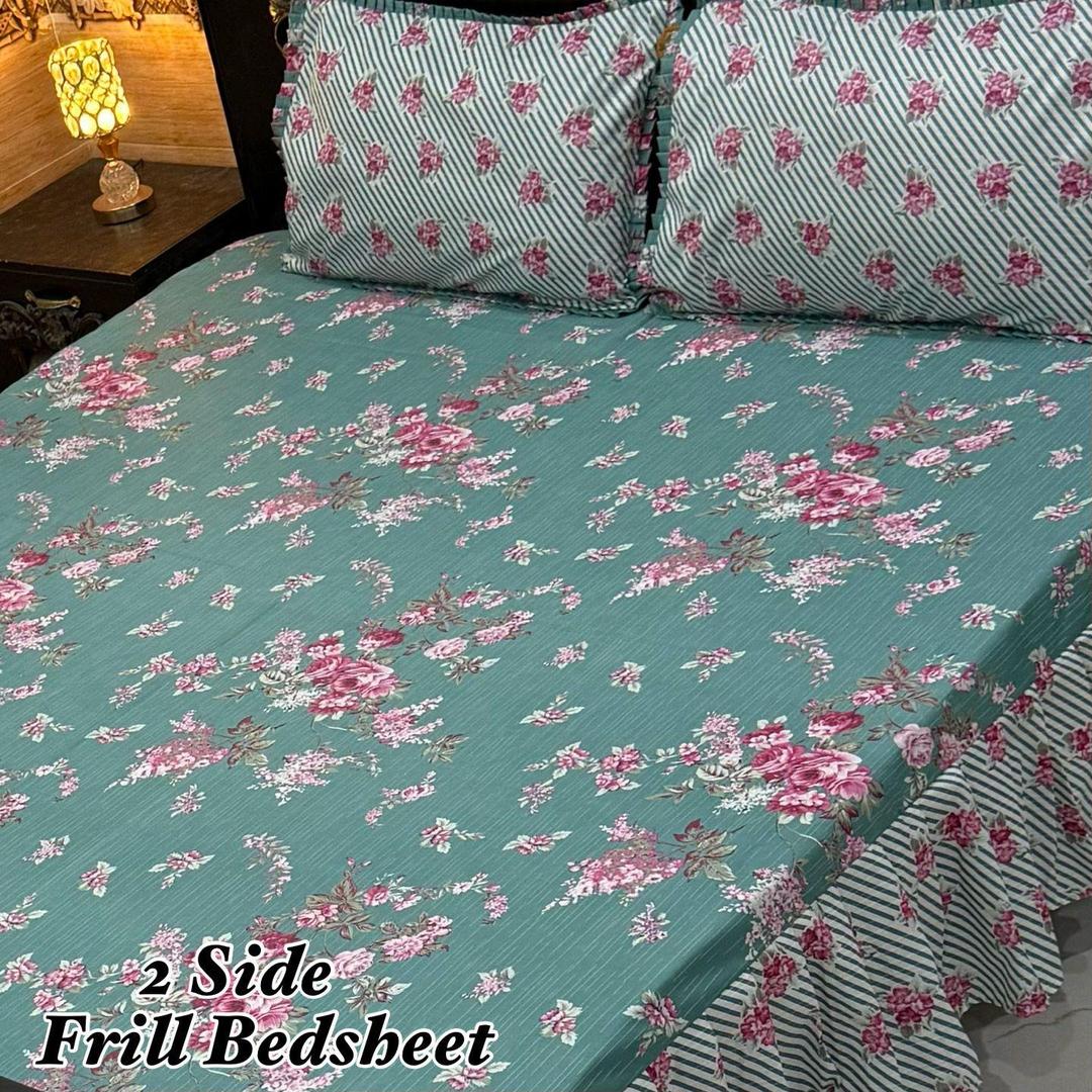 3 Pcs Cotton Salonica Frill Double Bedsheet
