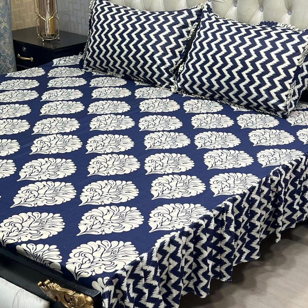 3 Pcs Cotton Salonica Frill Double Bedsheet