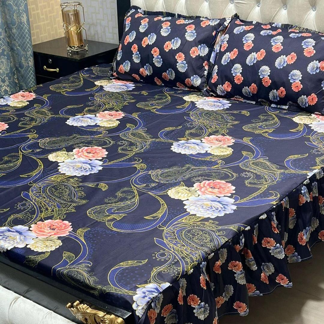 3 Pcs Cotton Salonica Frill Double Bedsheet