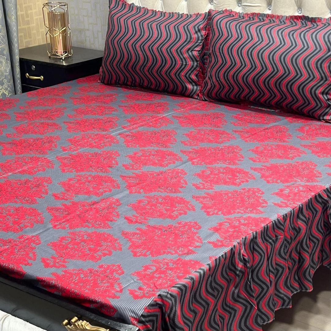 3 Pcs Cotton Salonica Frill Double Bedsheet