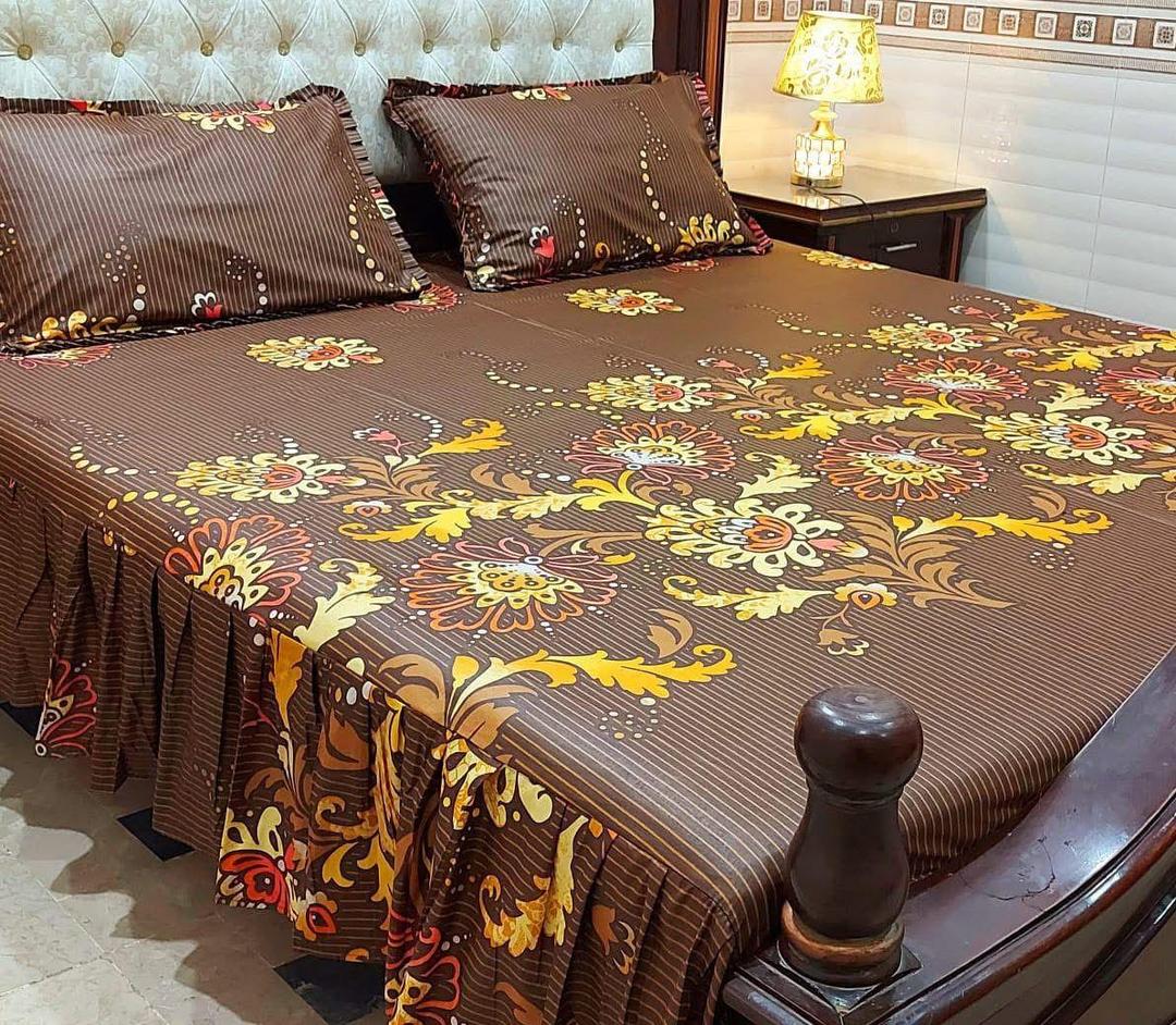 3 Pcs Cotton Salonica Frill Double Bedsheet