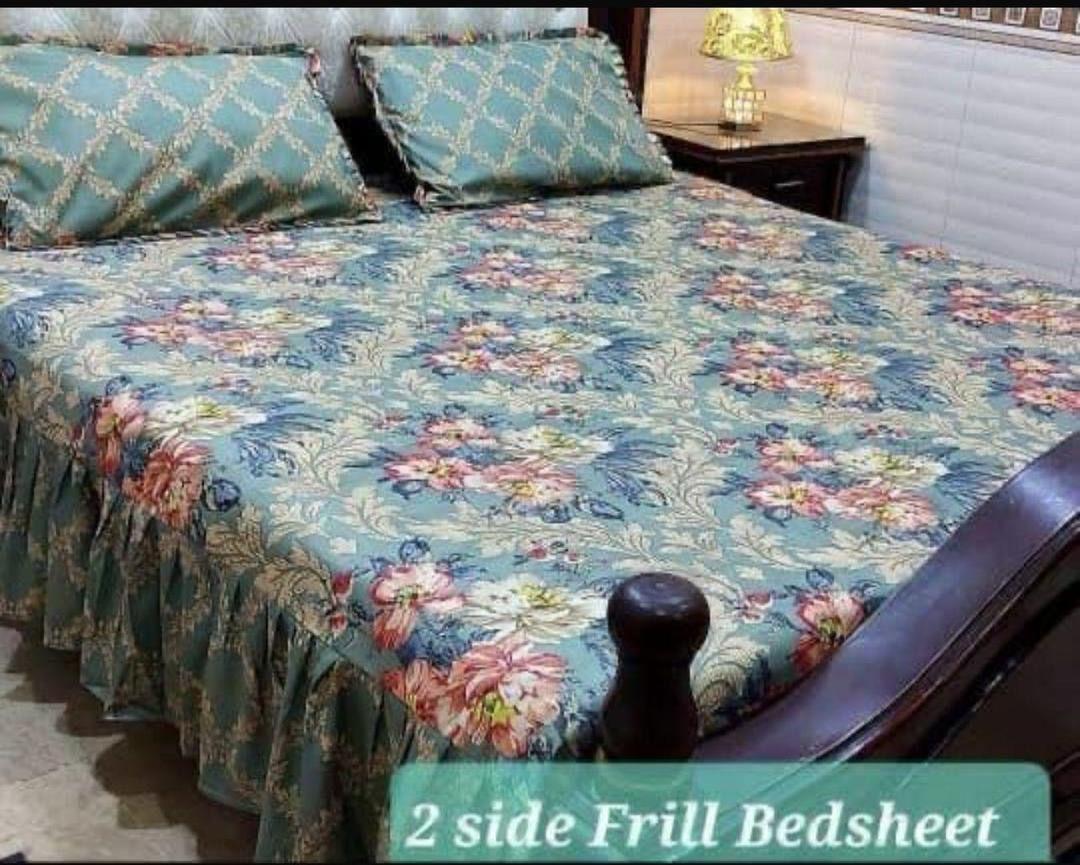 3 Pcs Cotton Salonica Frill Double Bedsheet