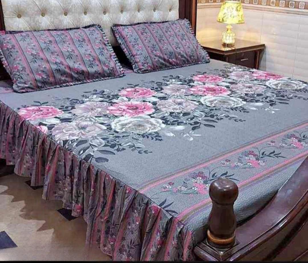 3 Pcs Cotton Salonica Frill Double Bedsheet