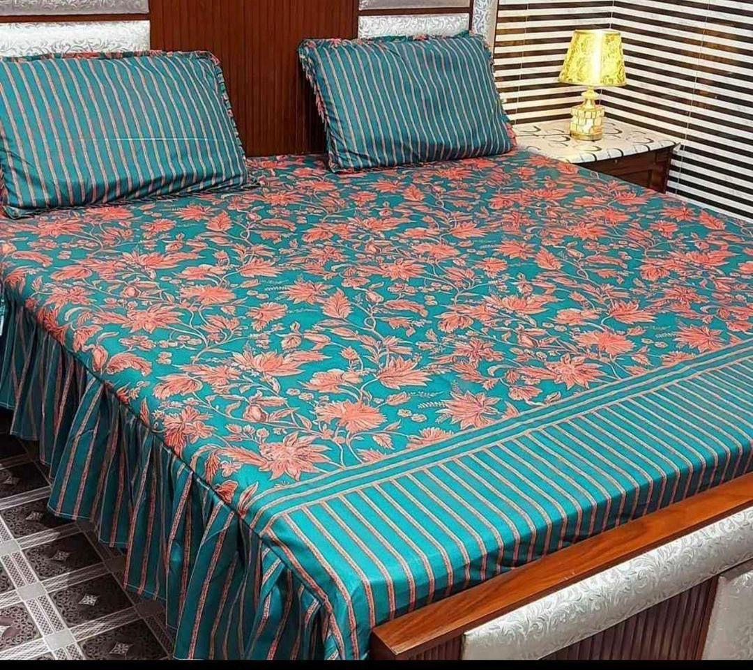 3 Pcs Cotton Salonica Frill Double Bedsheet