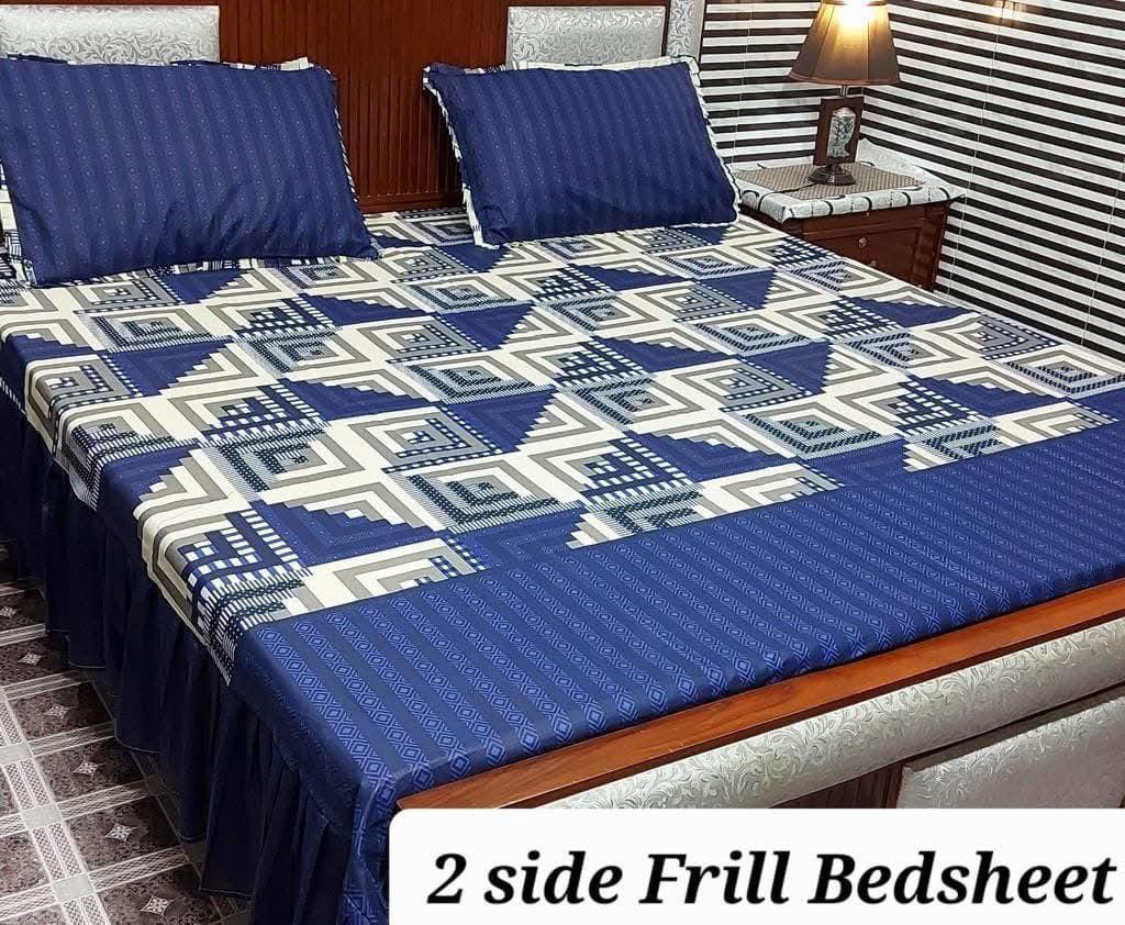 3 Pcs Cotton Salonica Frill Double Bedsheet