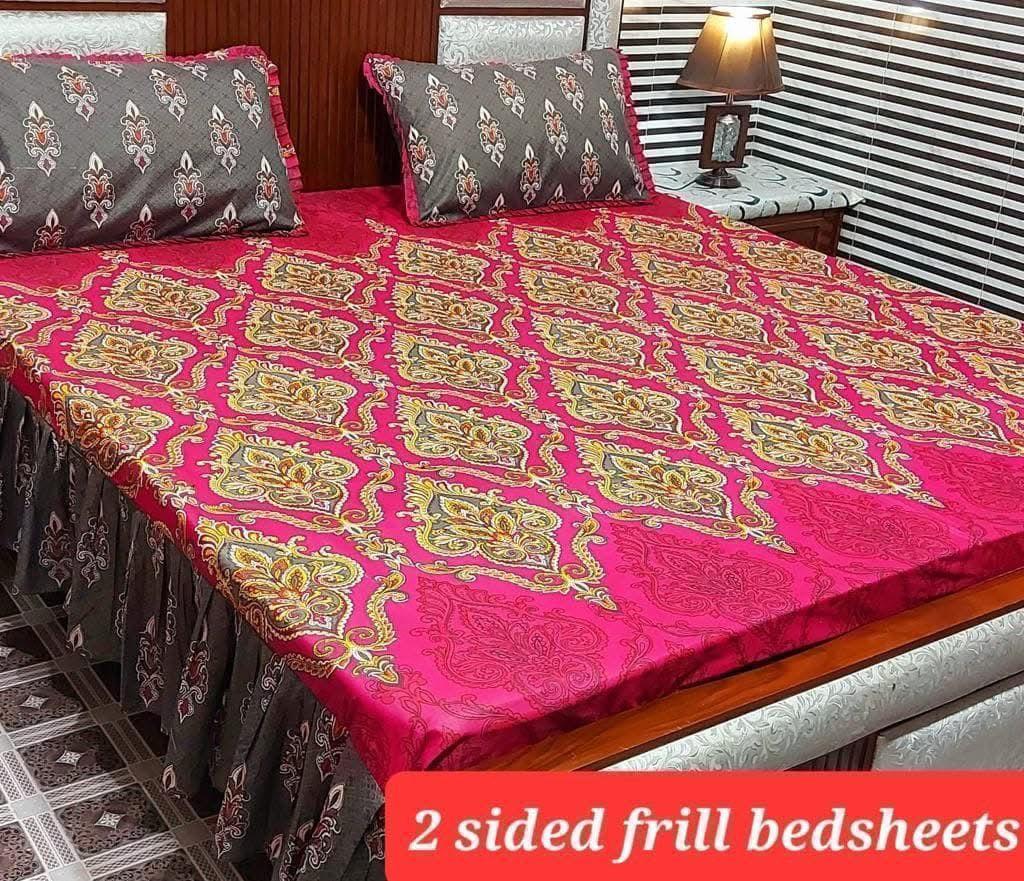 3 Pcs Cotton Salonica Frill Double Bedsheet