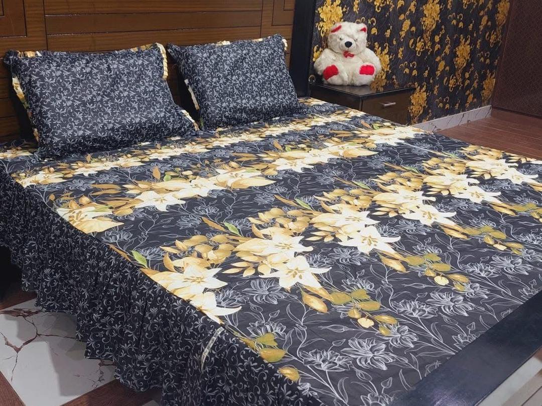 3 Pcs Cotton Salonica Frill Double Bedsheet