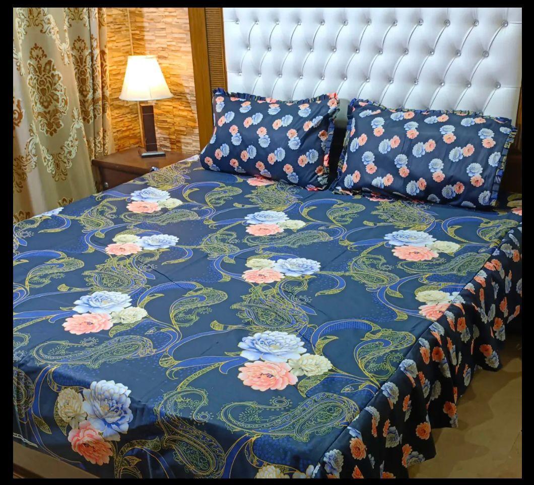 3 Pcs Cotton Salonica Frill Double Bedsheet