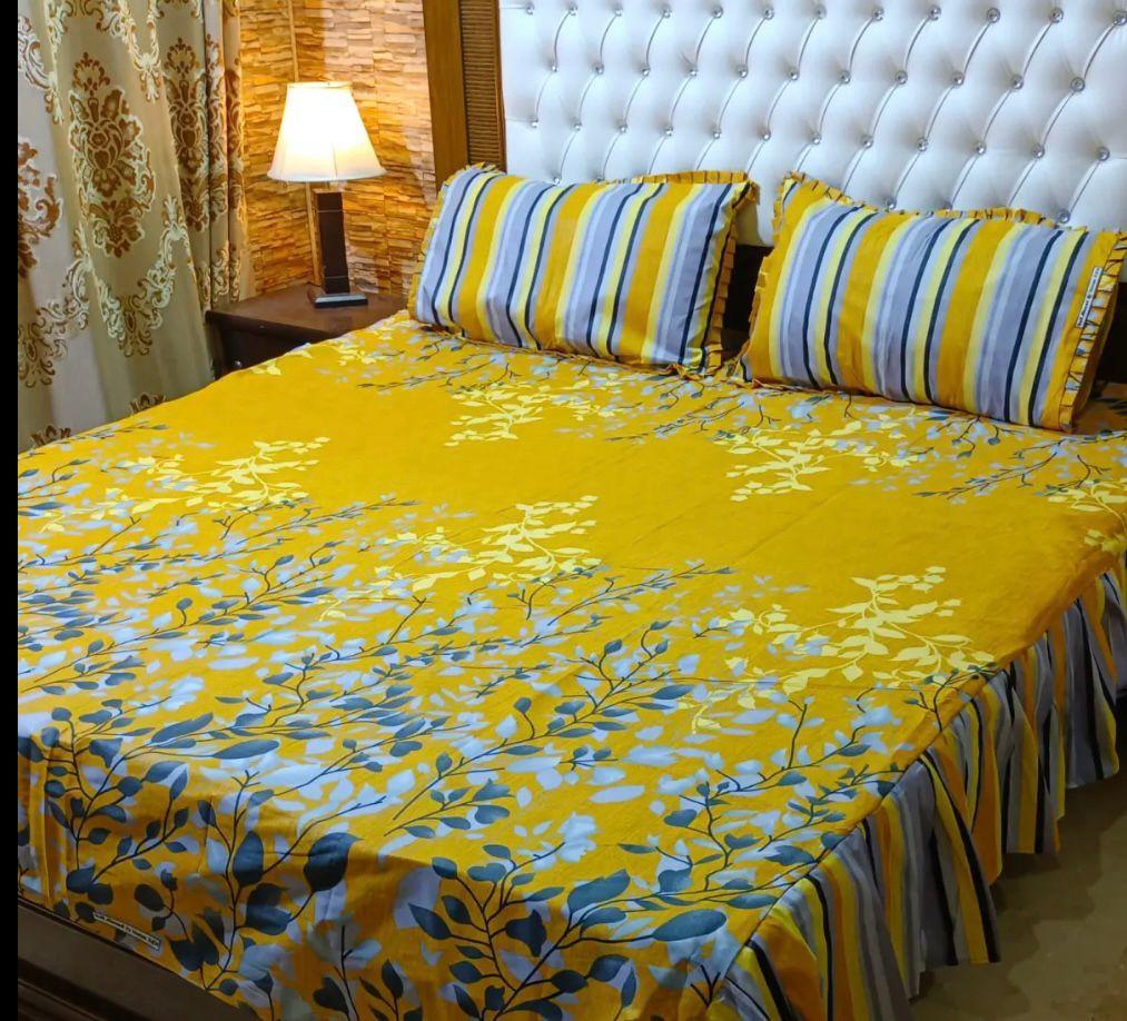 3 Pcs Cotton Salonica Frill Double Bedsheet
