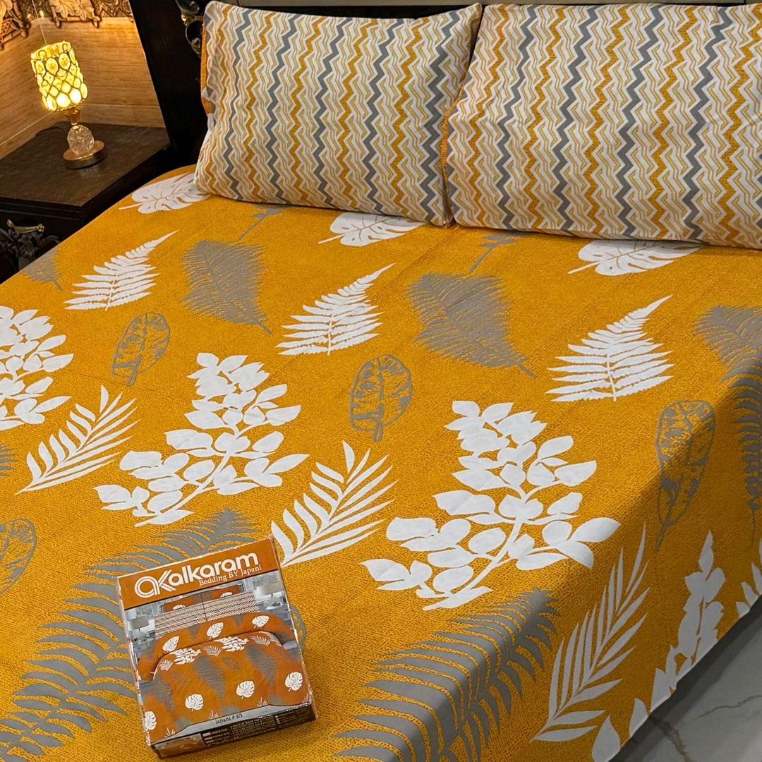 3 Pcs Cotton Salonica Printed Double Bedsheet