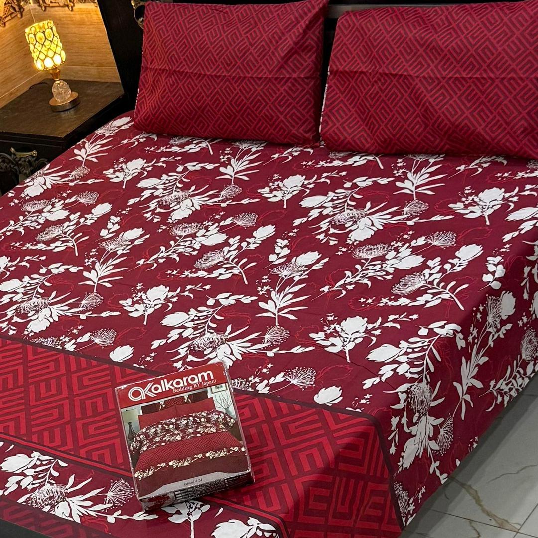 3 Pcs Cotton Salonica Printed Double Bedsheet