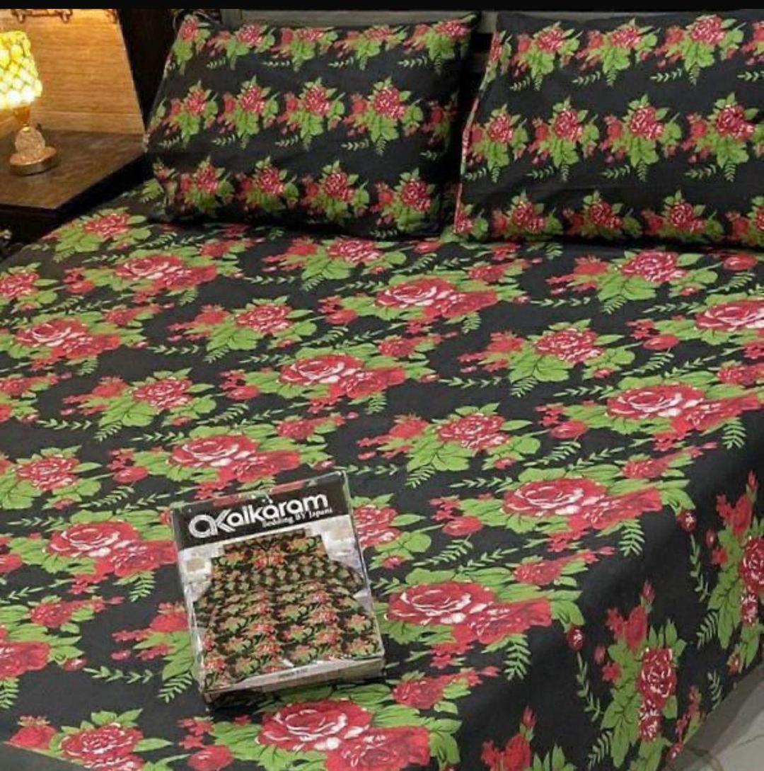 3 Pcs Cotton Salonica Printed Double Bedsheet