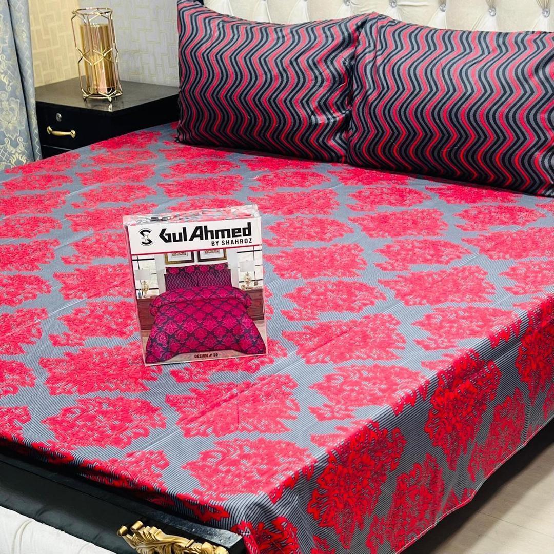 3 Pcs Cotton Salonica Printed Double Bedsheet