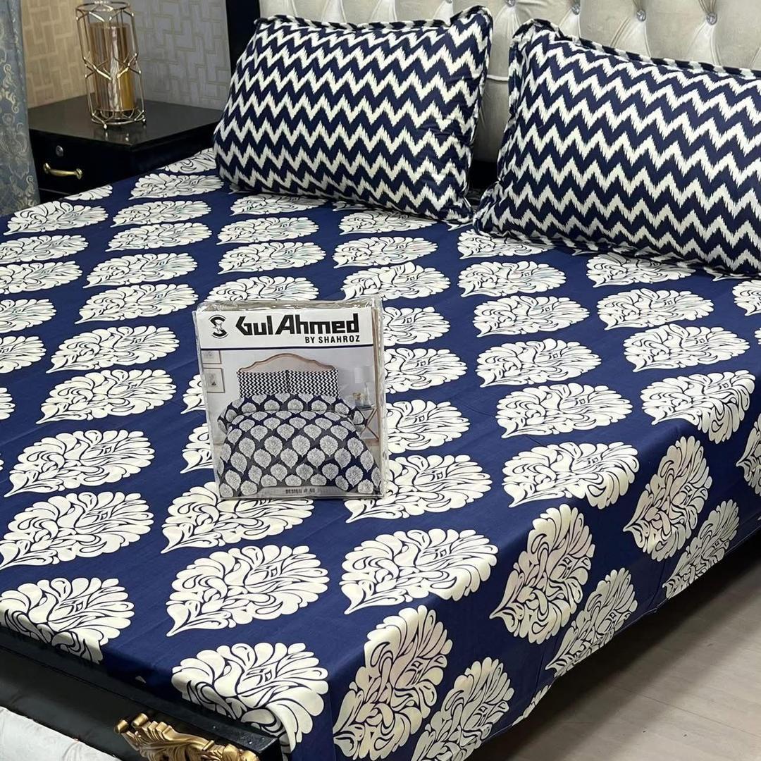 3 Pcs Cotton Salonica Printed Double Bedsheet