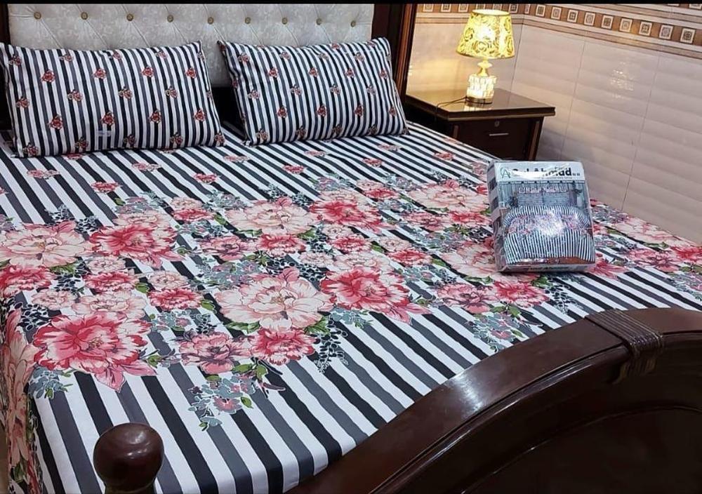 3 Pcs Cotton Salonica Printed Double Bedsheet