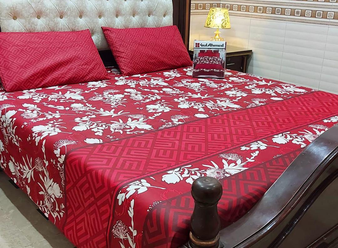 3 Pcs Cotton Salonica Printed Double Bedsheet