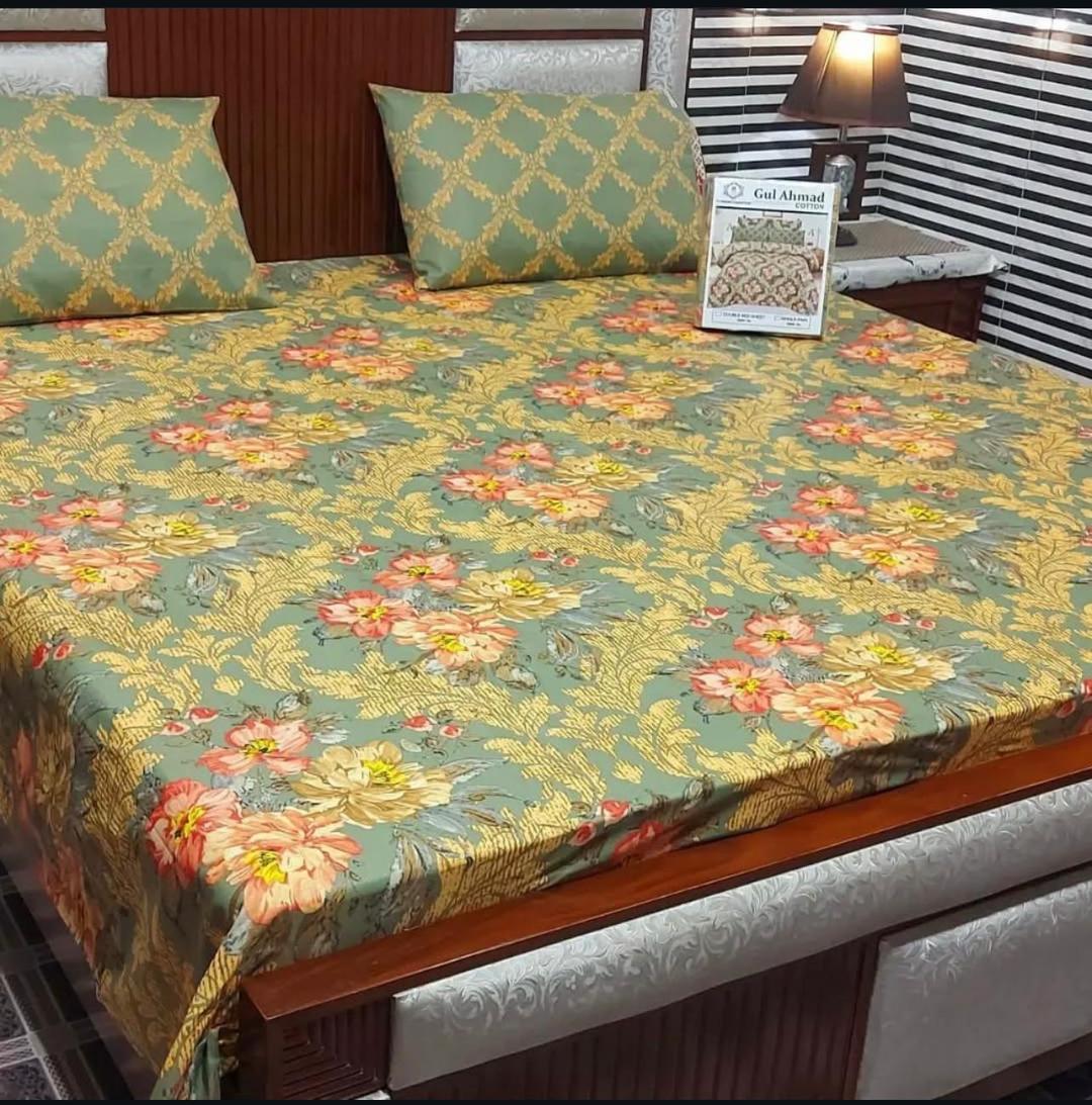 3 Pcs Cotton Salonica Printed Double Bedsheet
