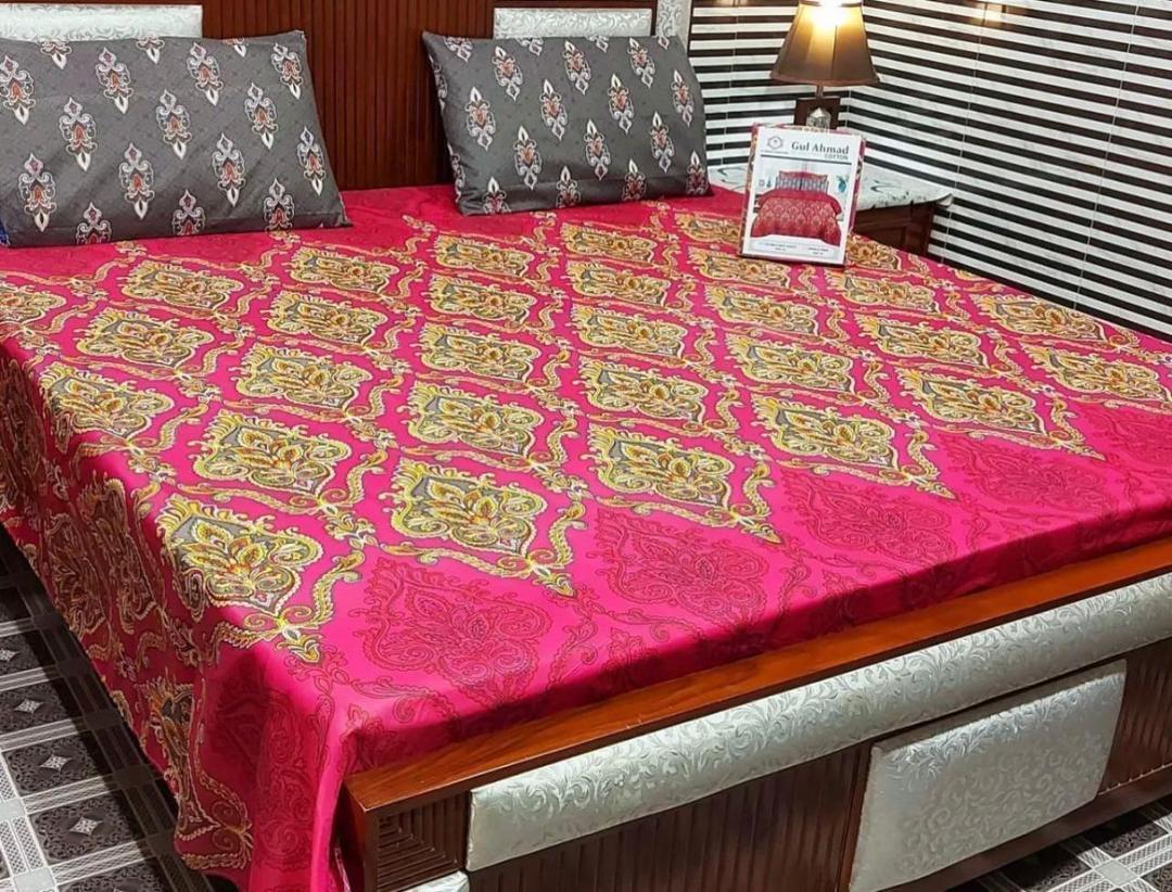 3 Pcs Cotton Salonica Printed Double Bedsheet