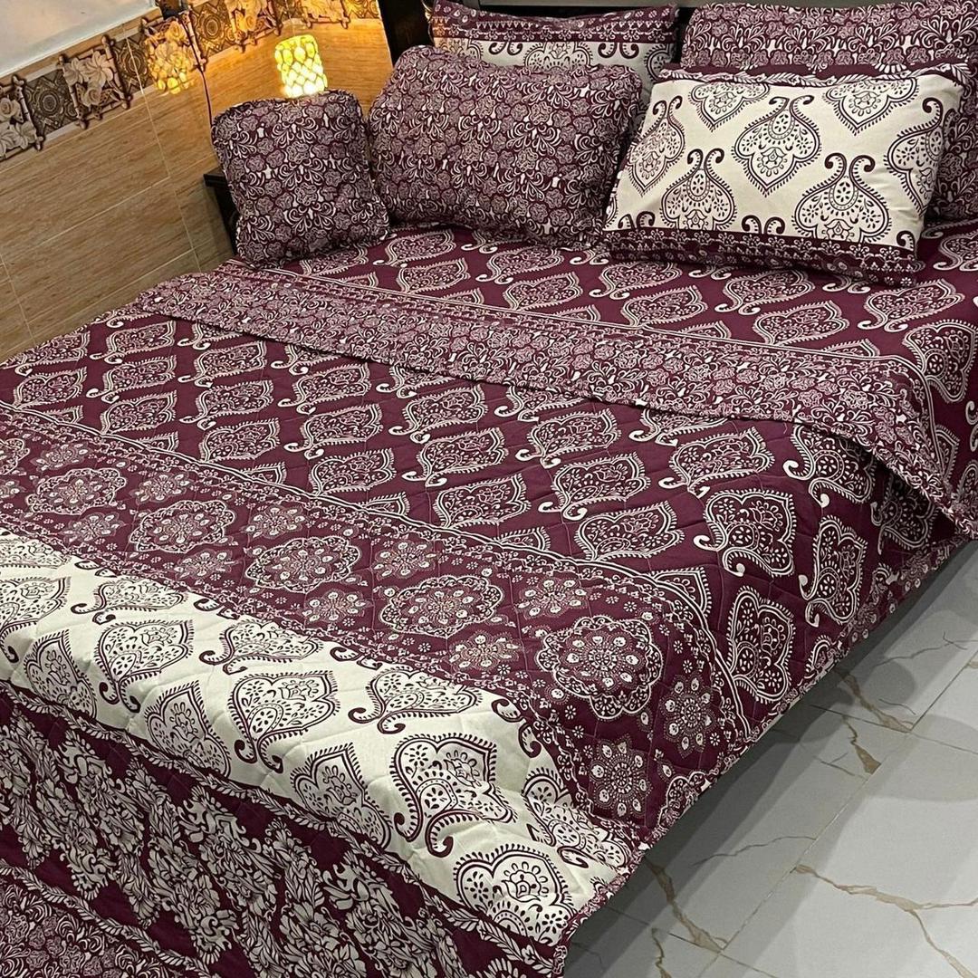 7 Pcs Cotton Salonica Printed Comforter Set