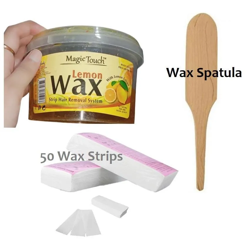 Magic Touch Complete Hair Removal Wax Deal -  Lemon Wax 400 ml, 50 Wax Strips and Wax Spatula