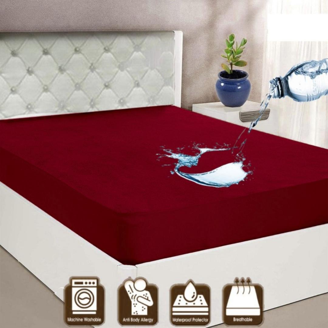 Terry Cotton Plain Double Bed Mattress Cover