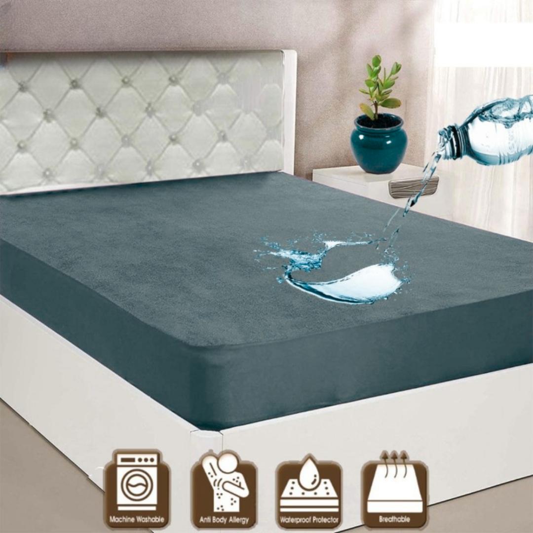 Terry Cotton Plain Double Bed Mattress Cover